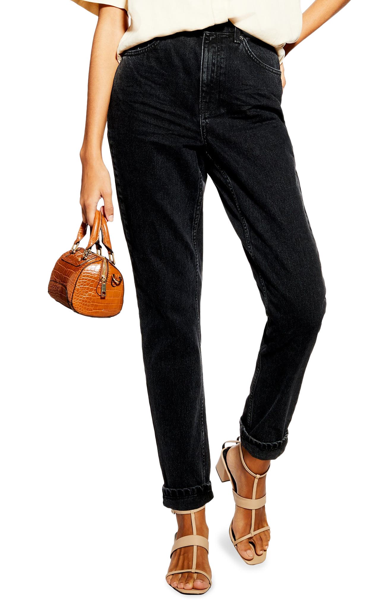 washed black mom jeans topshop