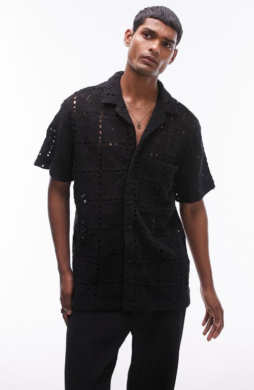 Open Knit Camp Shirt in Black