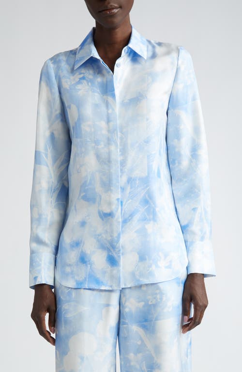 Lafayette 148 New York Scottie Floral Print Silk Twill Button-Up Top Sky Blue Multi at Nordstrom,
