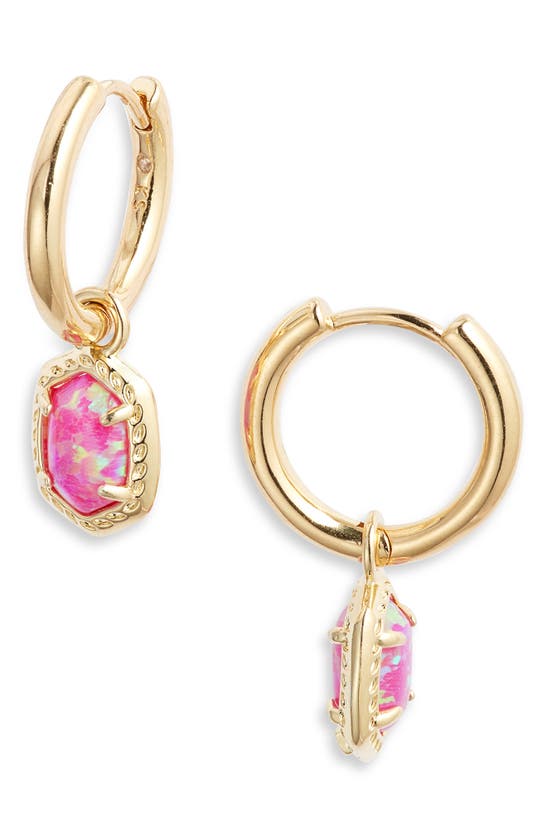 Shop Kendra Scott Daphne Huggie Hoop Earrings In Gold Magenta Kyocera Opal