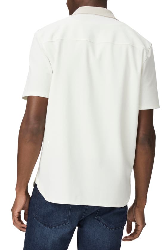 Shop Paige Roan Short Sleeve Knit Button-up Shirt In Luminite / White Dunes