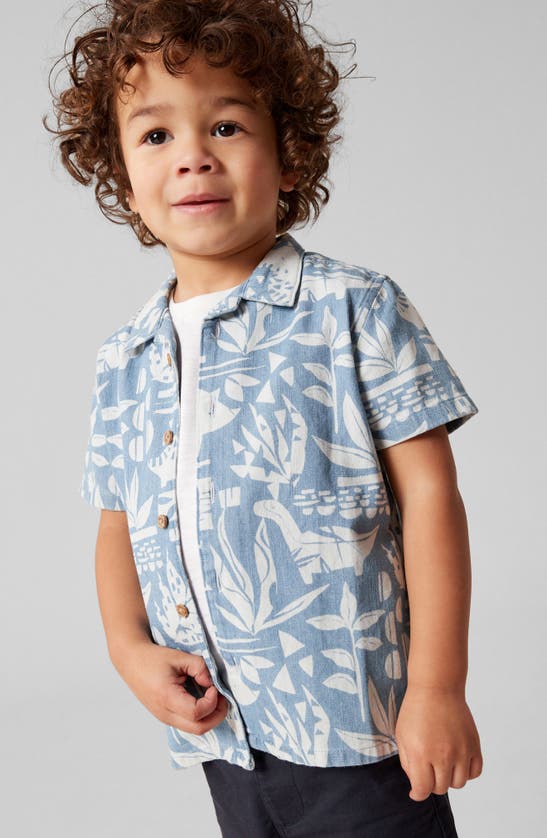 Shop Next Kids' Dinosaur Print Short Sleeve Cotton Camp Shirt In Blue