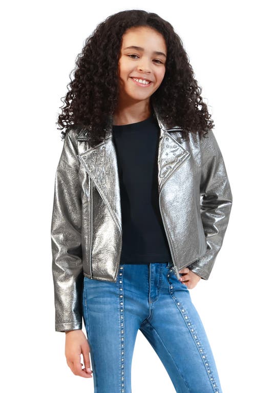 Shop Truce Kids' Studded Metallic Faux Leather Jacket In Gunmetal