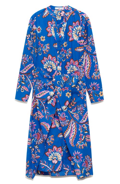 Shop Mango Floral Cotton Shirtdress In Blue