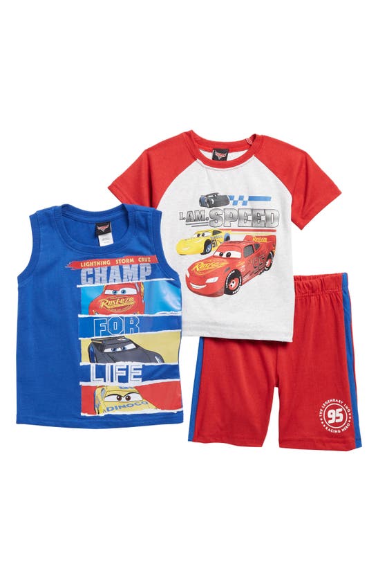 Shop Assorted Kids' 3-piece Cotton Disney Pixar Cars® Shirts & Short Set In Light Grey