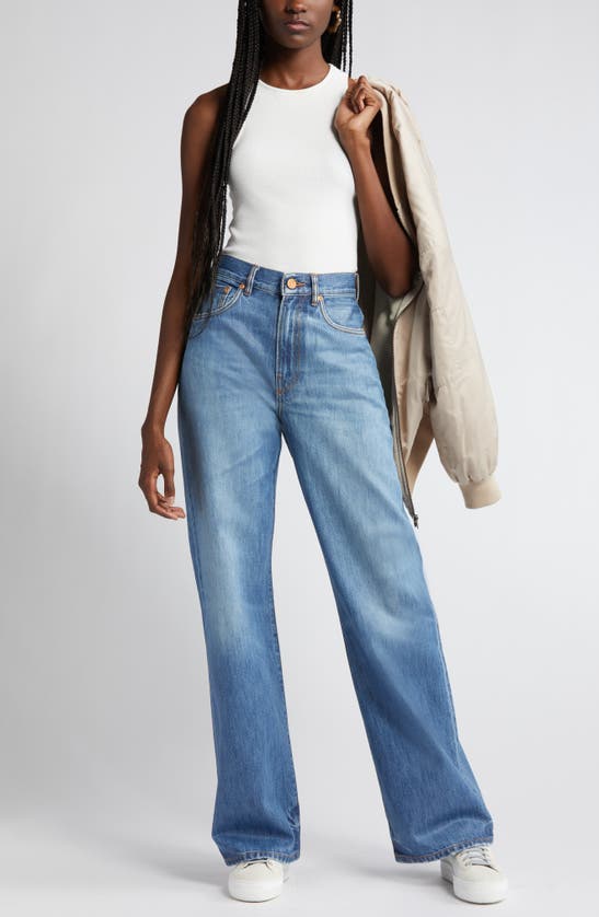 Shop Purple Brand Coated Wide Leg Jeans In Mid Indigo