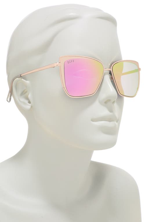 Diff 58mm Square Sunglasses In Rose Gold/pink Mirror Lens
