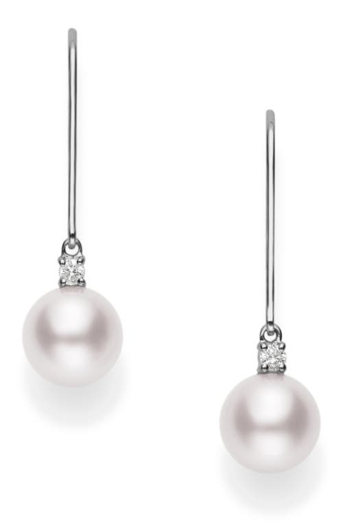 Mikimoto Akoya Pearl & Diamond Linear Earrings in White Gold/Pearl