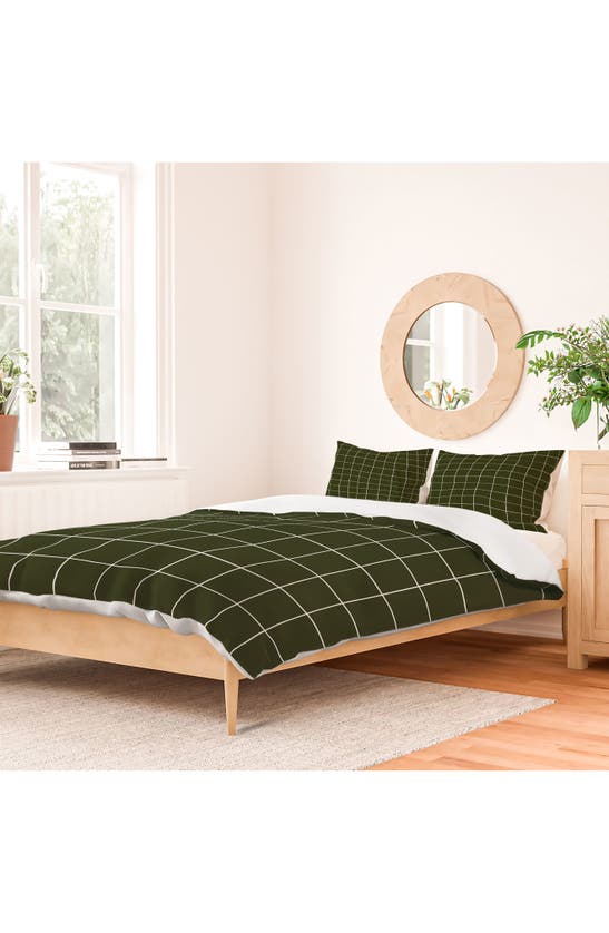Deny Designs Grid Duvet Cover & Shams Set In Green