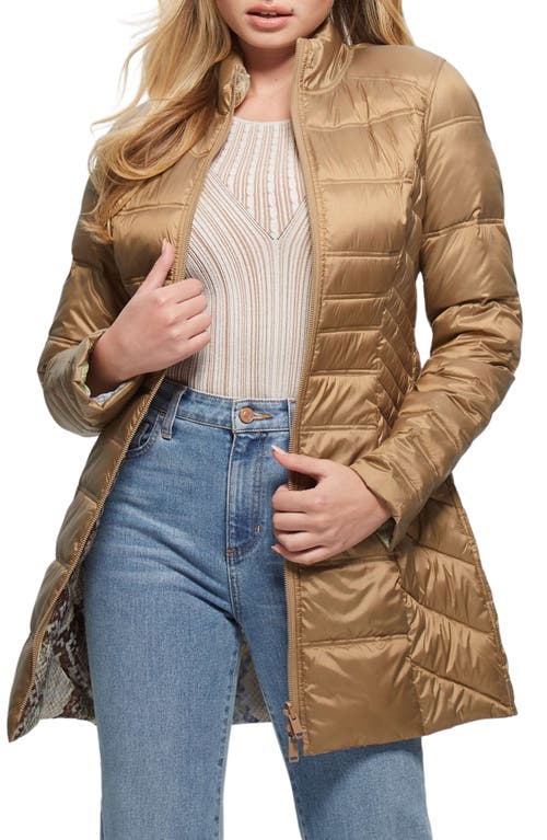 GUESS Joy Reversible Quilted Coat in Wet Sand