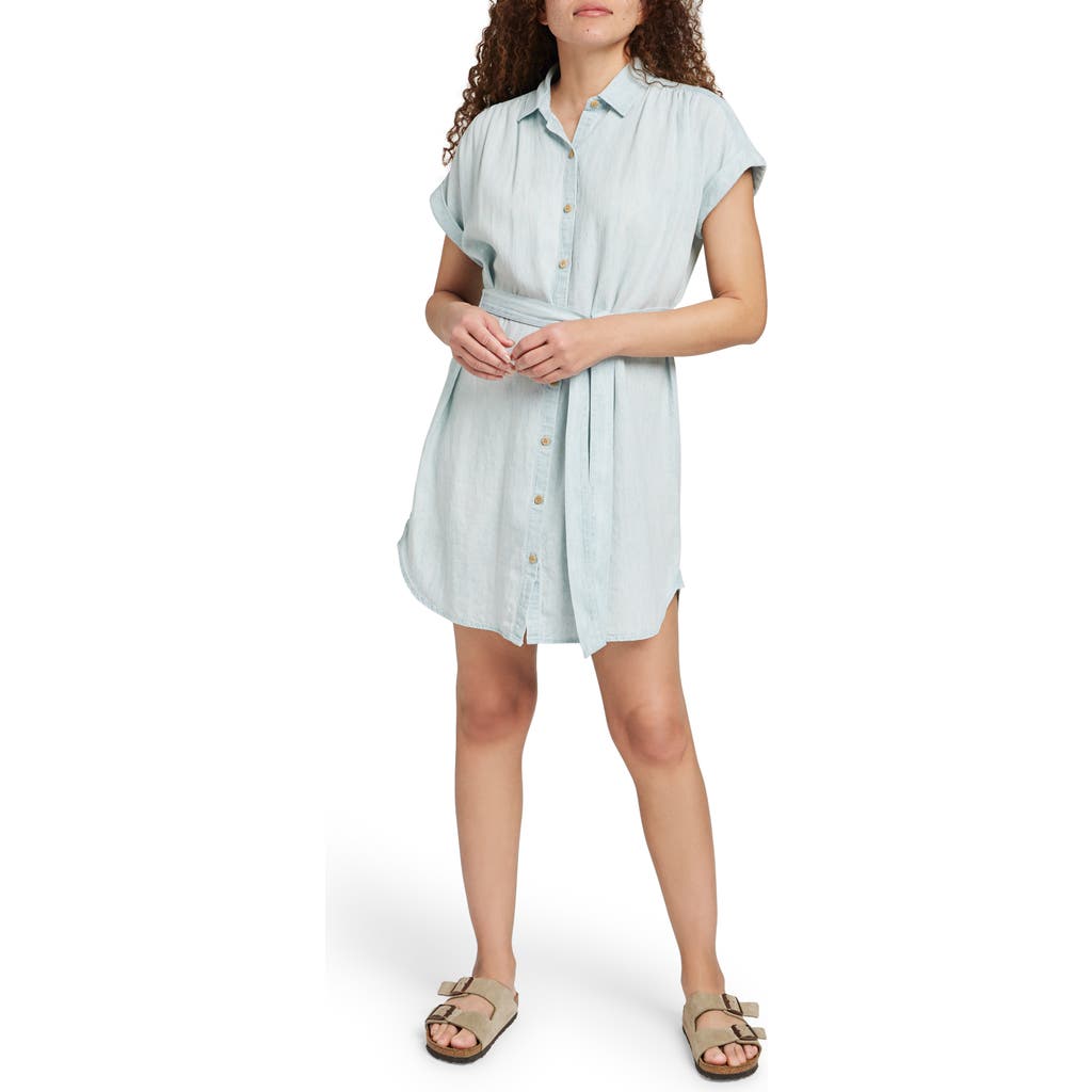 Shop Faherty Breeze Belted Chambray Shirtdress In Icy Blue
