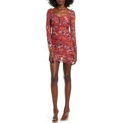4Si3Nna Harper Floral Ruched Long Sleeve Minidress, Pink