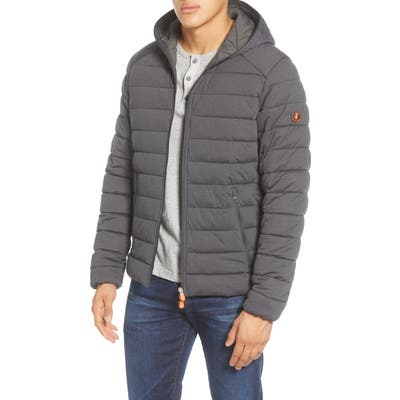 Save The Duck Water Resistant Hooded Puffer Jacket, Grey