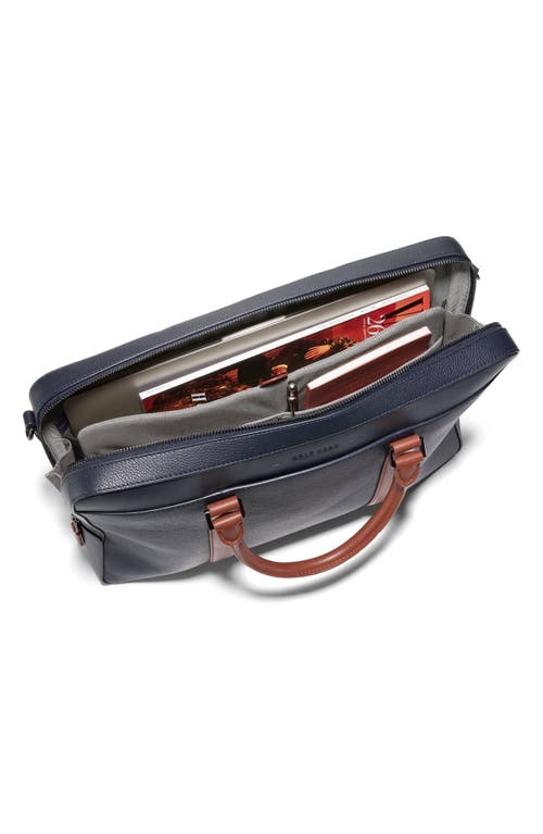 Cole Haan Triboro Leather Briefcase In Navy/new British Tan