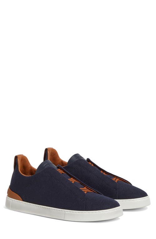 Zegna Triple Stitch Flannel Sneaker In Navy