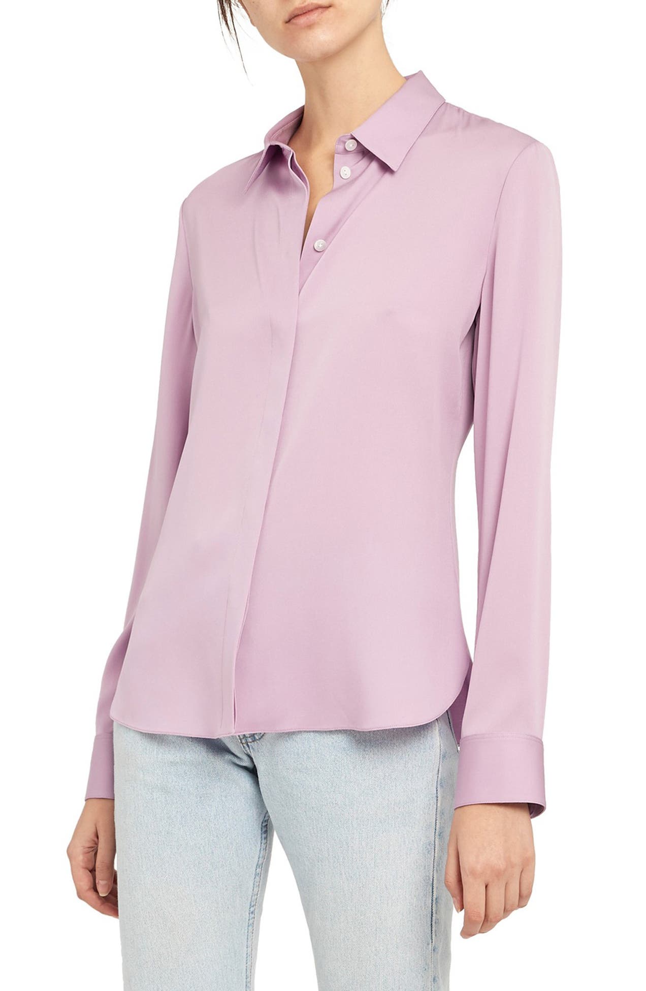 Theory | Classic Silk Blend Button Front Blouse | Nordstrom Rack