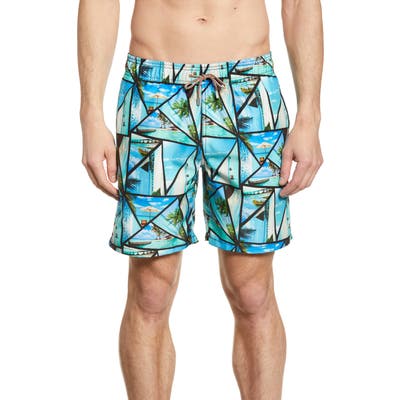 Bugatchi Tropical Print Swim Trunks, Blue