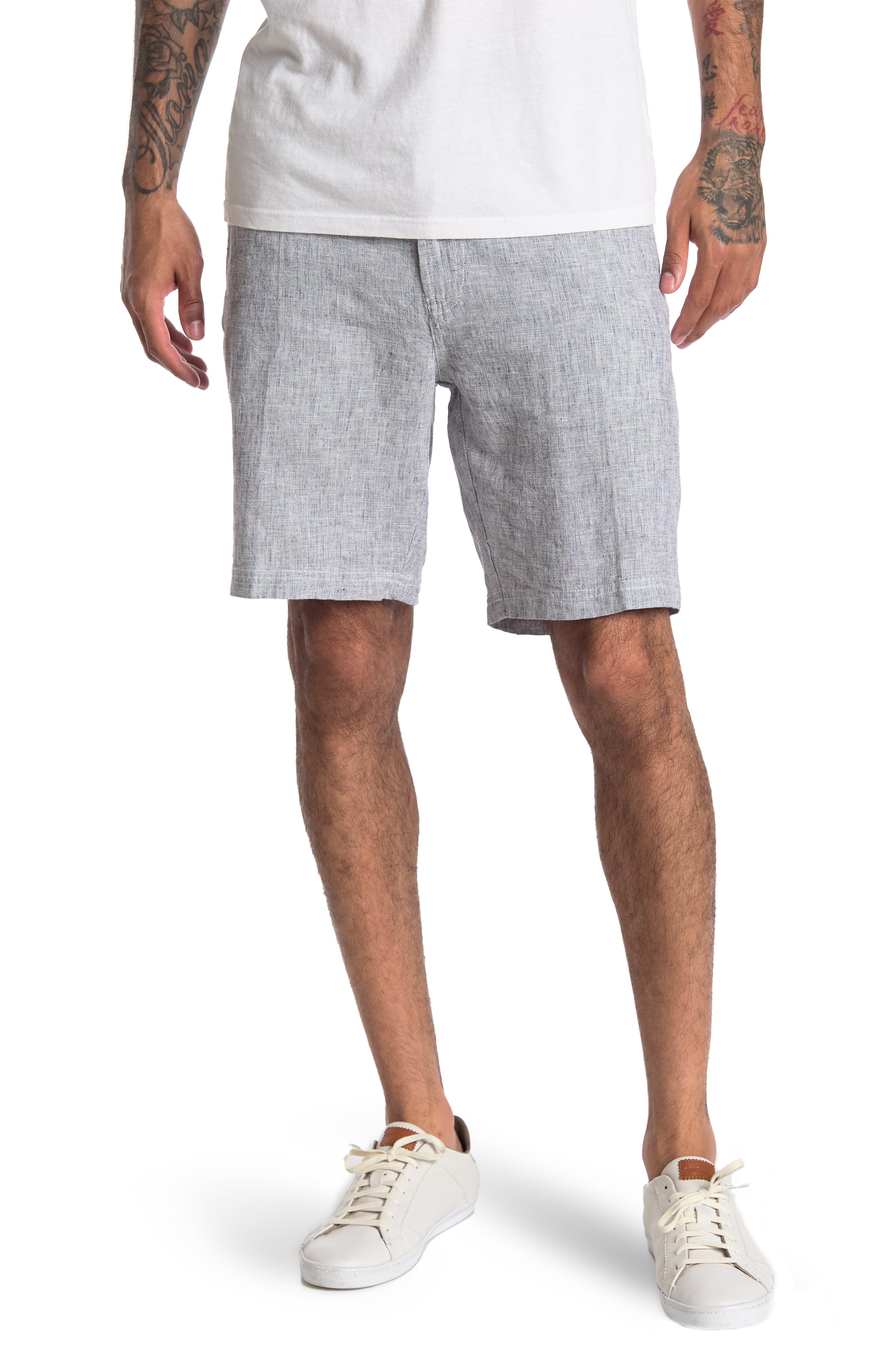 14th & Union Linen Blend Trim Fit Shorts In Navy Blazer