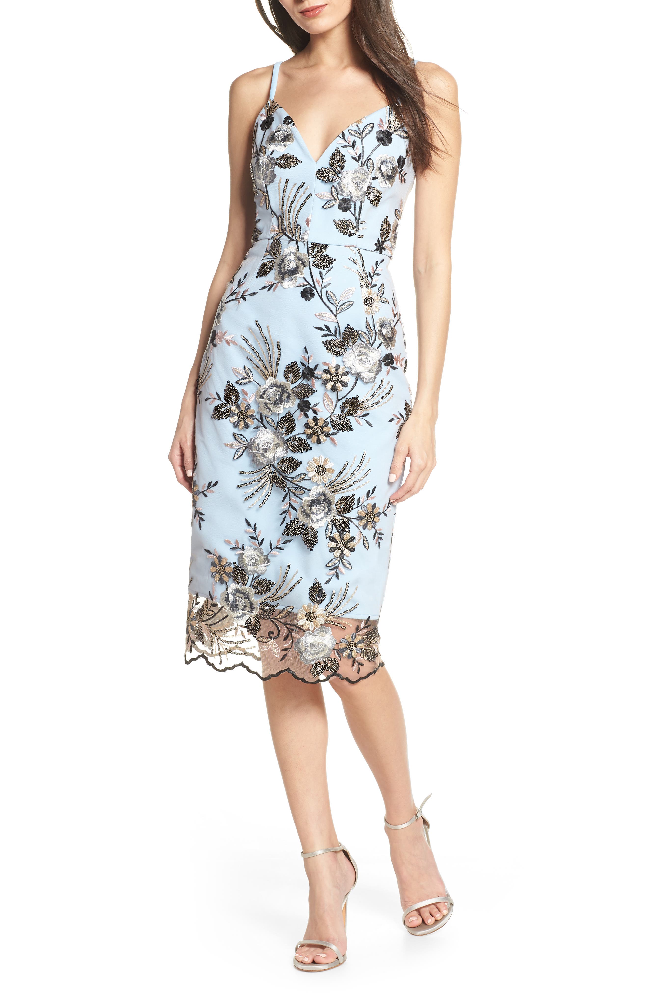 Bronx And Banco Tiara Skye Embellished Mesh Cocktail Dress, Blue