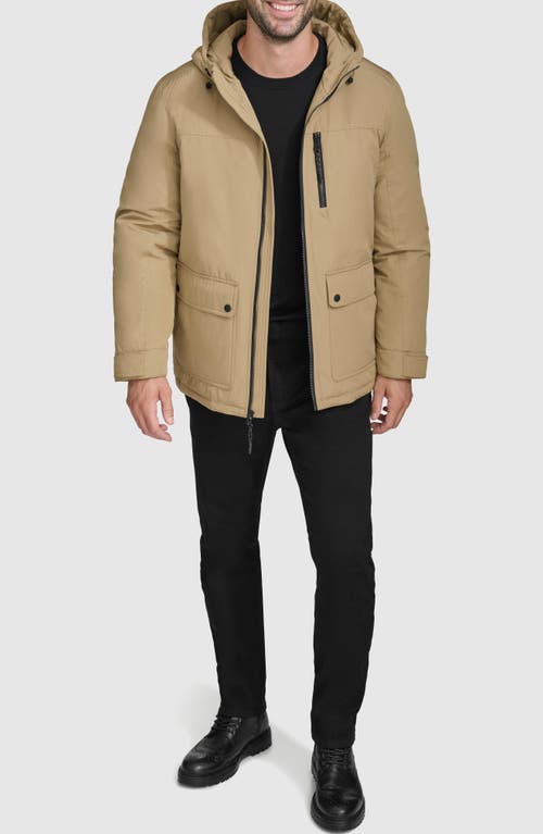 Cole Haan Down & Feather Fill Hooded Puffer Coat In Camel