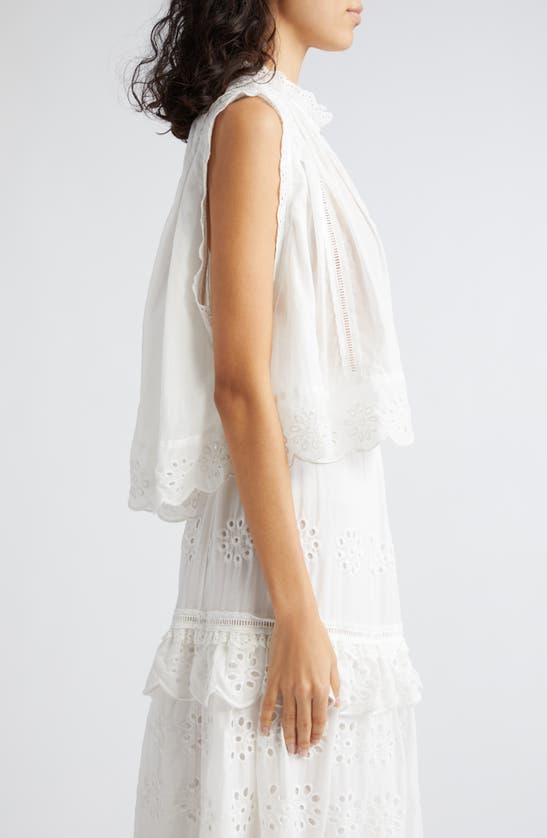 Shop Farm Rio Eyelet Accent Sleeveless High-low Cotton Top In Off-white