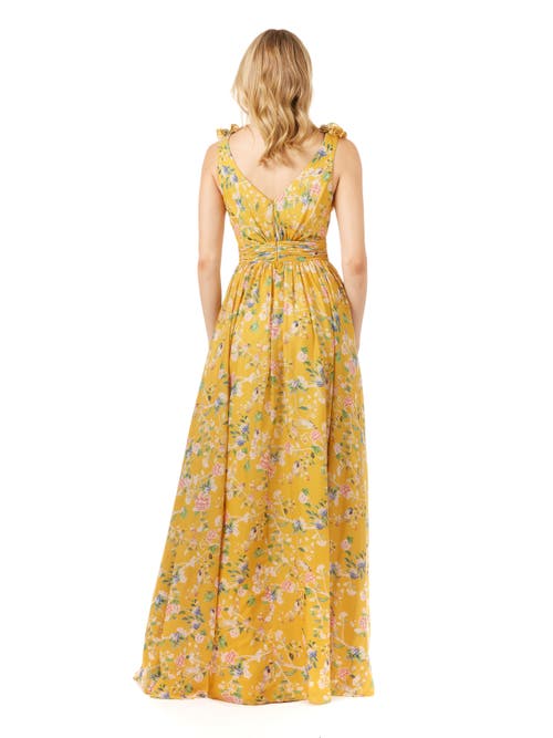 Lara New York V-neck Long Print Gown With Straps In Yellowprint