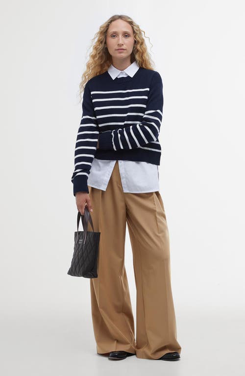 Shop Barbour Emery Stripe Crop Cotton & Cashmere Sweater In Navy/cloud