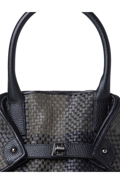 Shop Akris Small Ai Plaid Woven Leather Convertible Tote In Olive/black