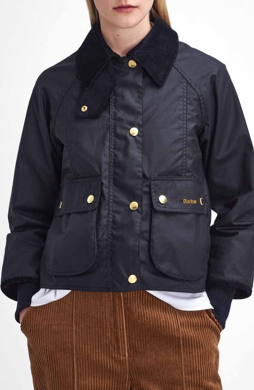 Barbour Cropped Beadnell Wax Collar Jacket In Black/classic
