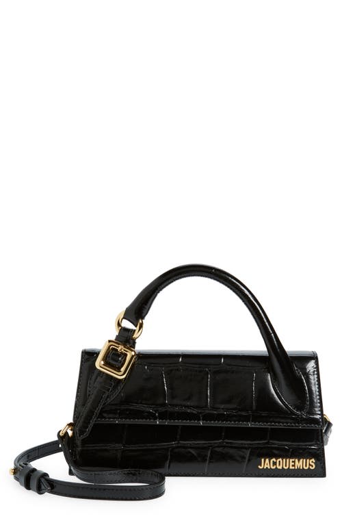 Jacquemus Le Chiquito Long Croc Embossed Leather Convertible Bag in Black 990 at Nordstrom