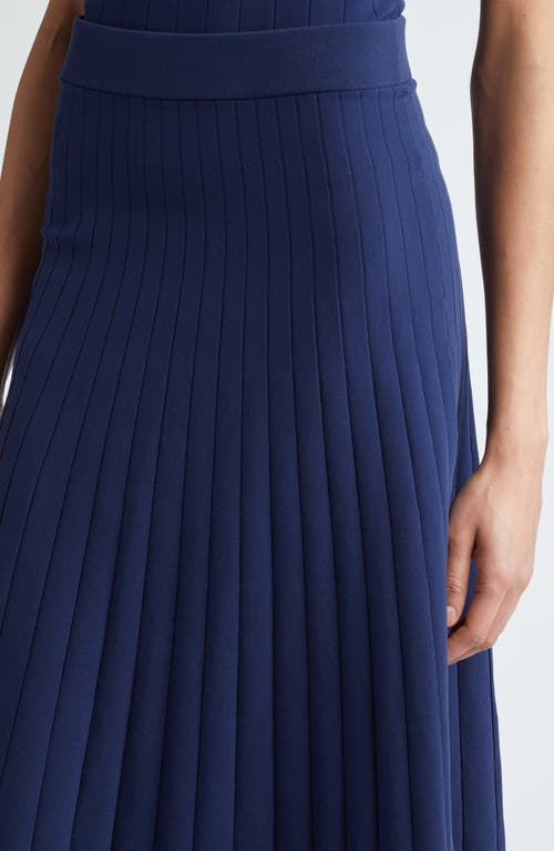 Shop Emilia Wickstead Delphi Pleated Knit Midi Skirt In Navy