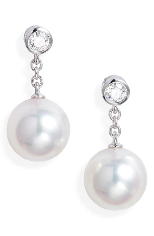 Diamond & Pearl Drop Earrings in White Gold