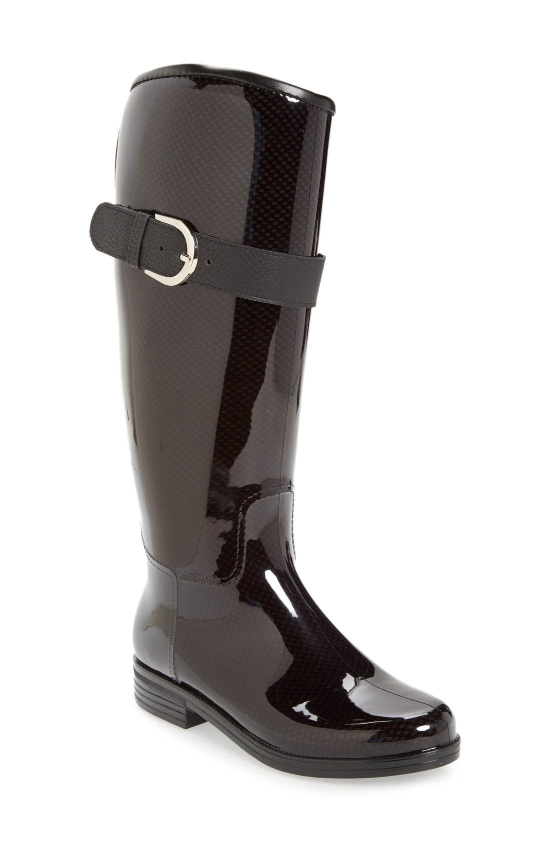 black knee high rain boots