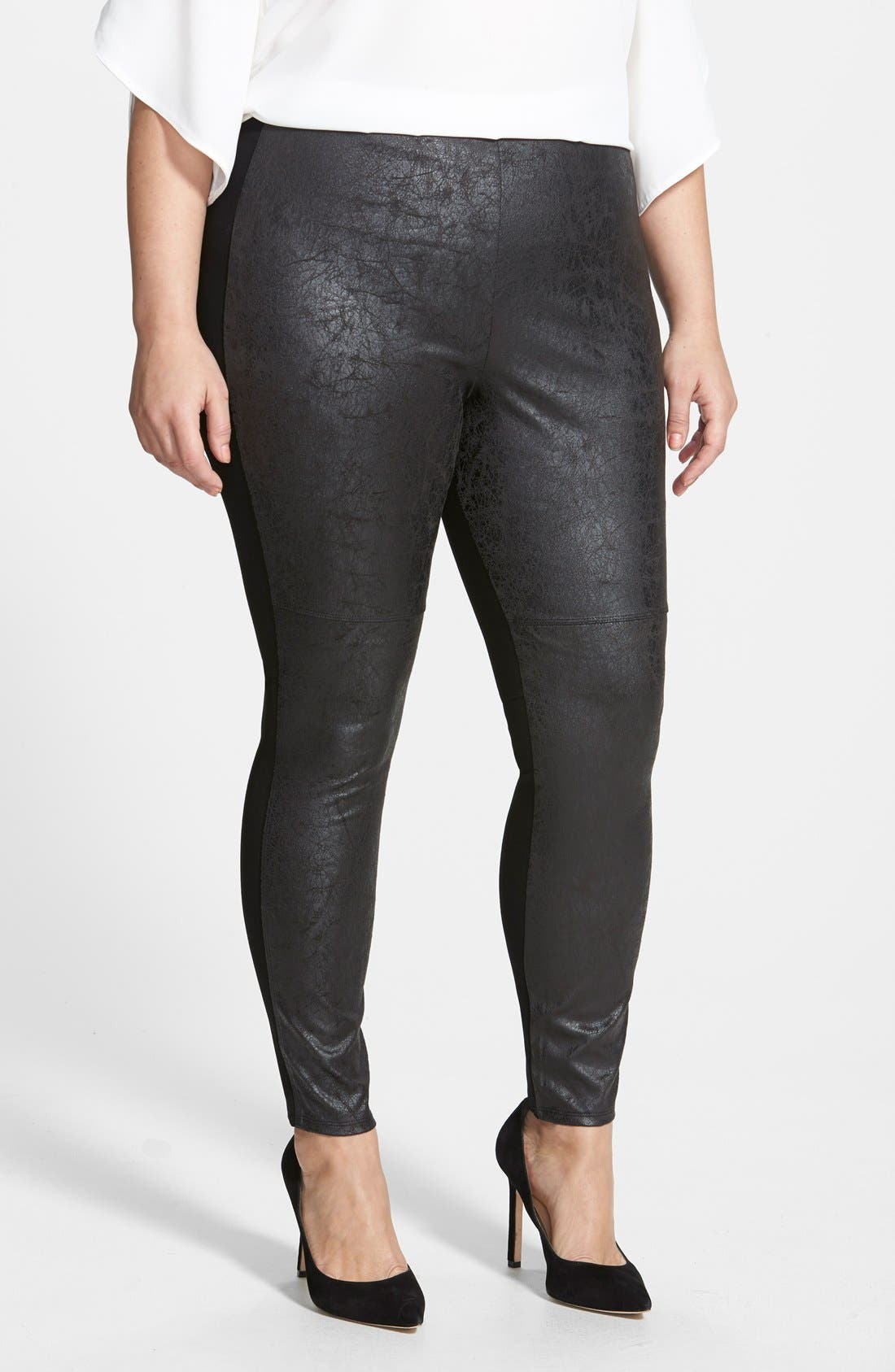 Lyssé Distressed Faux Leather & Ponte Knit Leggings (Plus Size) Nordstrom