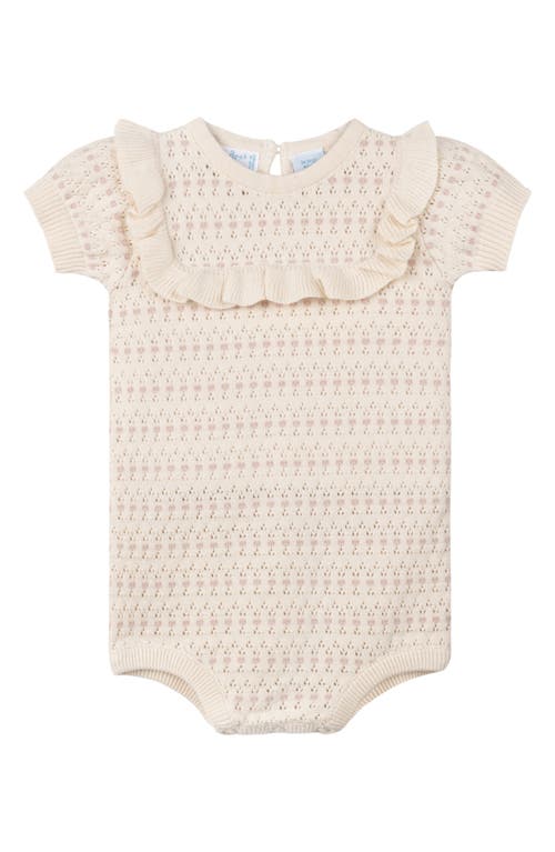 Feltman Brothers Floral Jacquard Pointelle Knit Cotton Bodysuit In Ecru/ Mauve