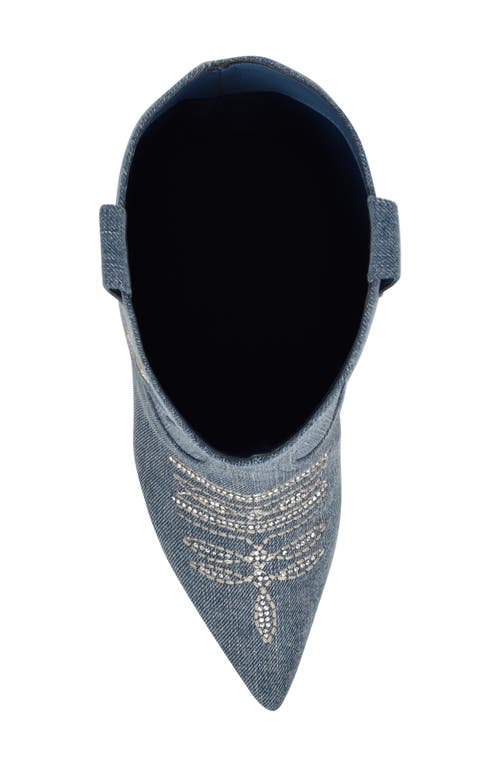Guess Women's Rasima Denim Rhinestone Embellished High Heel Western Boots In Medium Blue
