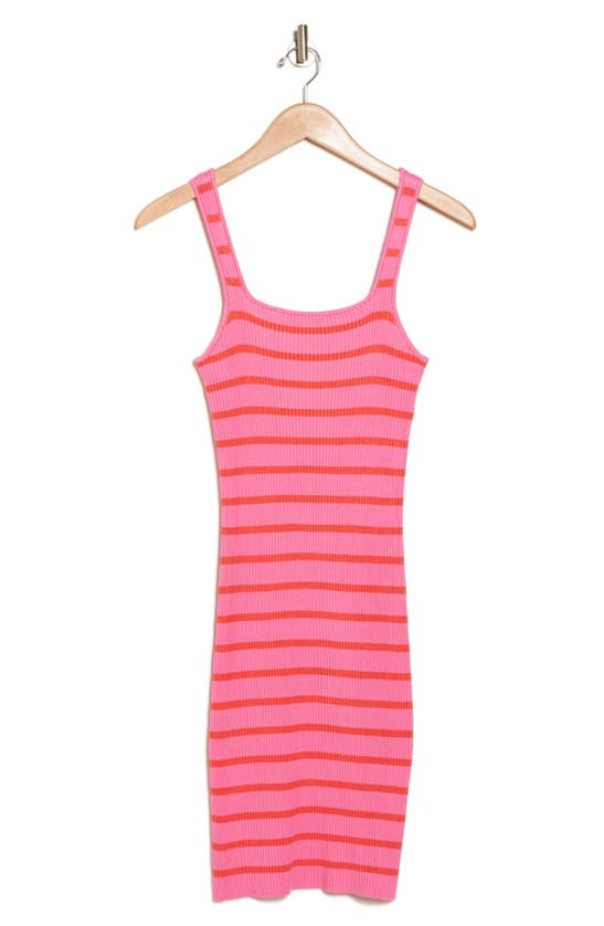 Freshman Stripe Rib Tank Dress In Hot Melon - Pink Lagoon