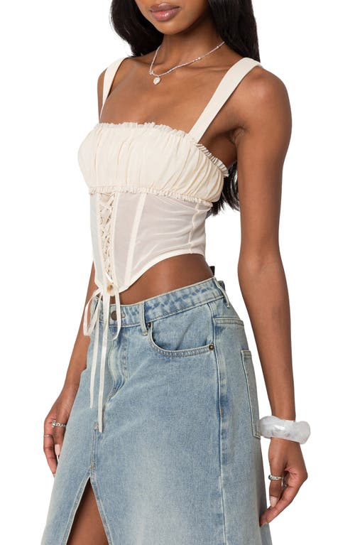 EDIKTED EDIKTED DAFNE SHIRRED BUST SHEER MESH CORSET TOP 