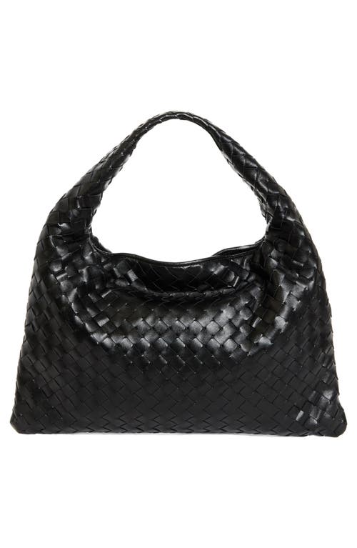 Shop Bottega Veneta Small Hop Intrecciato Leather Hobo Bag In 1019 Black-m Brass