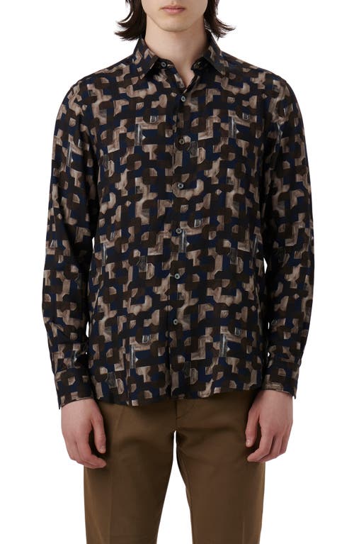 Bugatchi Julian Shaped Fit EcoVero Geo Print Button-Up Shirt Chestnut at Nordstrom,