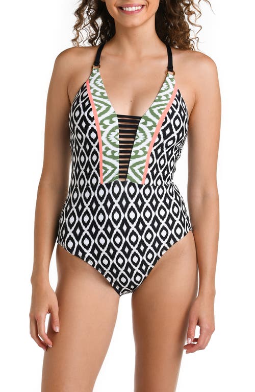 La Blanca Strappy Plunge One-Piece Swimsuit Black at Nordstrom,