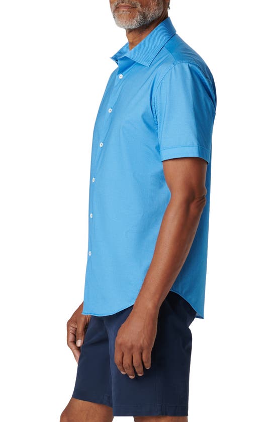 Shop Bugatchi Miles Ooohcotton® Pinstripe Short Sleeve Button-up Shirt In Classic Blue