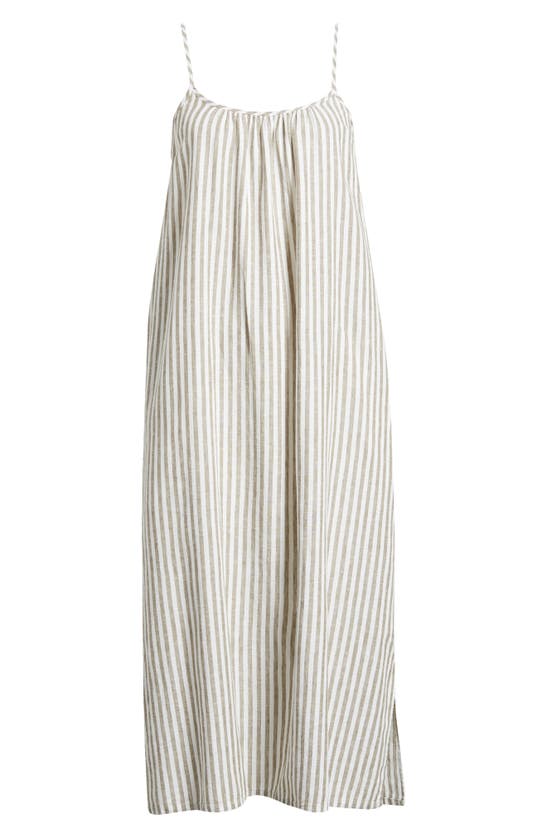 Shop Caslon Stripe Linen Blend Sundress In Olive Burnt- Ivory Stripe