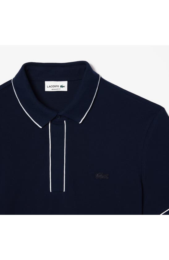 Shop Lacoste Regular Fit Tipped Piqué Polo In 166 Marine