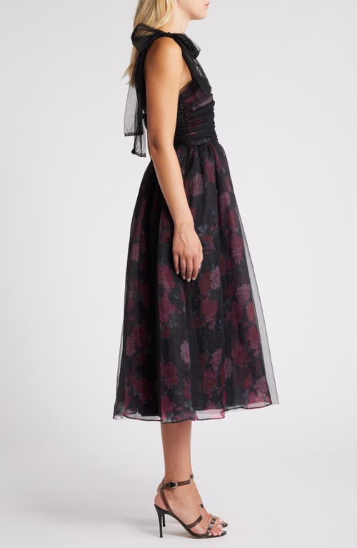 Shop Lulus Striking Scene Floral Mesh Cocktail Dress In Black/burgundy/red