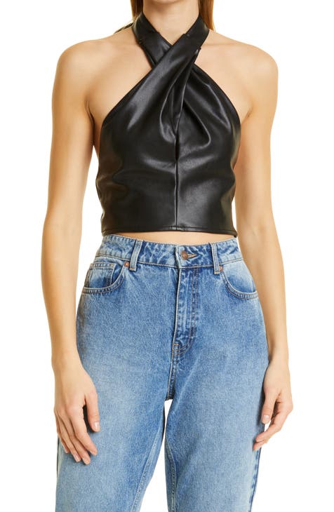 Black Faux Leather Crop Top, PU Leather Bralette Top for Women, Sexy Leather  Crop Top Women's, black Artificial Leather Crop Top for Ladies -   Portugal