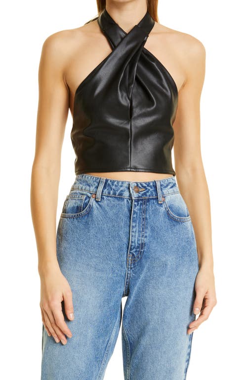 Kai Faux Leather Halter Top in Black