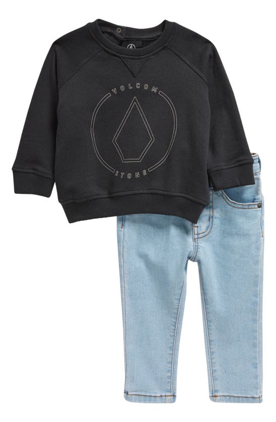 Shop Volcom Graphic French Terry Sweatshirt & Jeans Set In Black