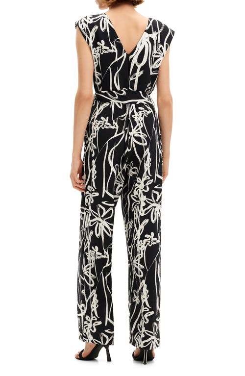 Desigual Long Jumpsuit With Arty Flowers. In Black