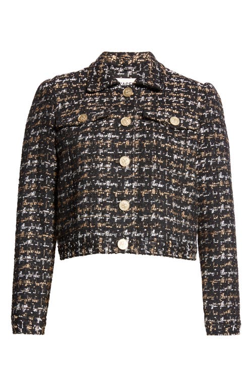 Shop L Agence L'agence Kasey Metallic Puff Shoulder Bracelet Sleeve Tweed Blazer In Black/tan Tweed